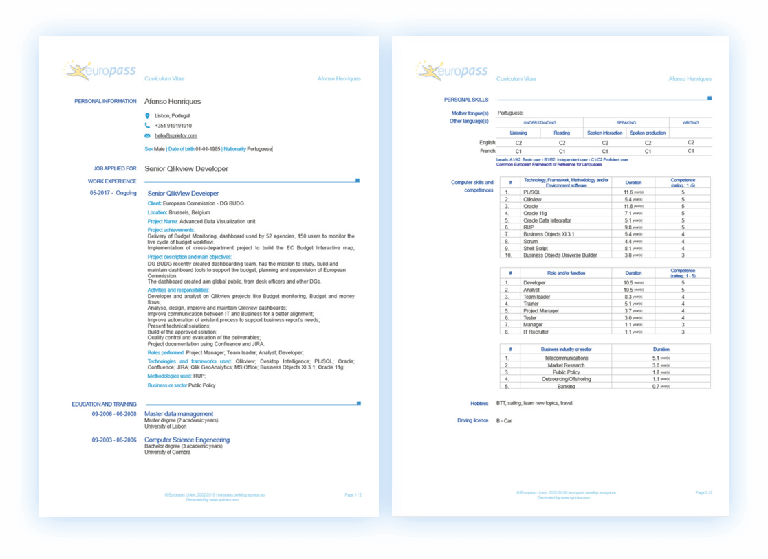 Europass CV Template